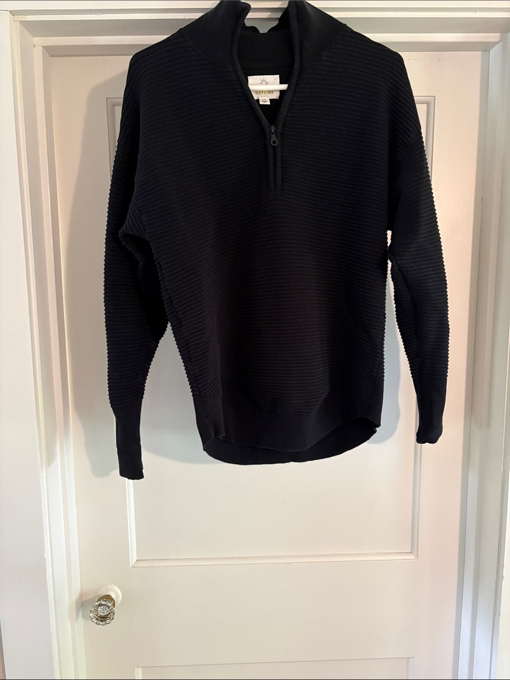 aerie OFFLINE Black Ribbed Quarter-Zip Sweater
